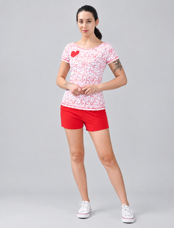 Women's Scoop Neck Printed Cotton Lounge Co-ord Set