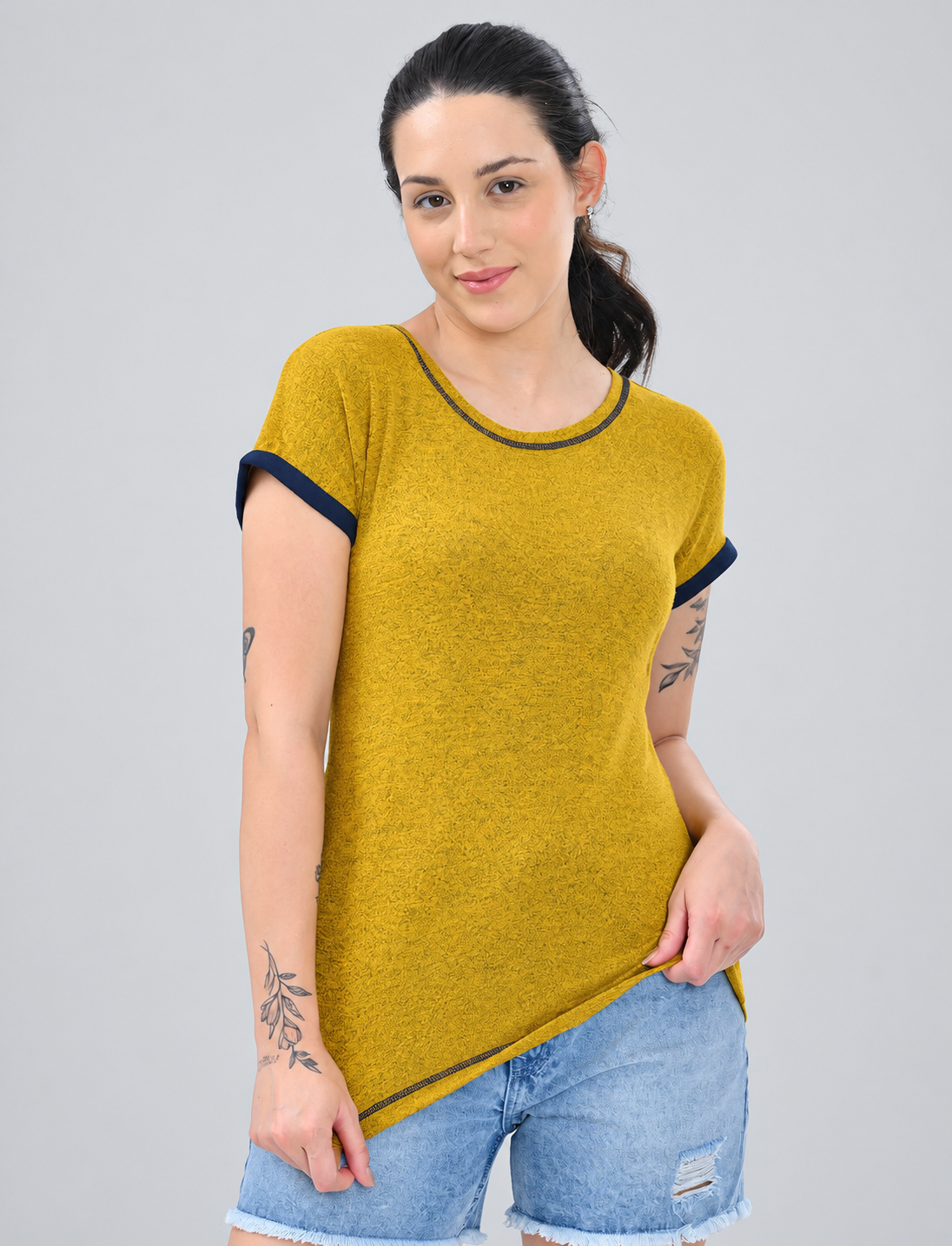 Chic Ringer-Style Short Sleeve Casual Top