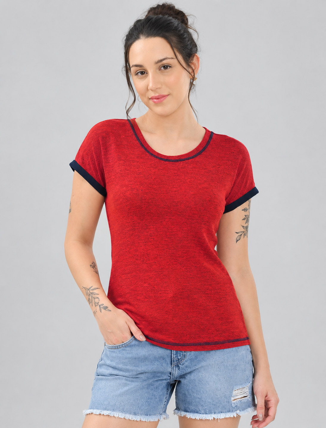 Chic Ringer-Style Short Sleeve Casual Top