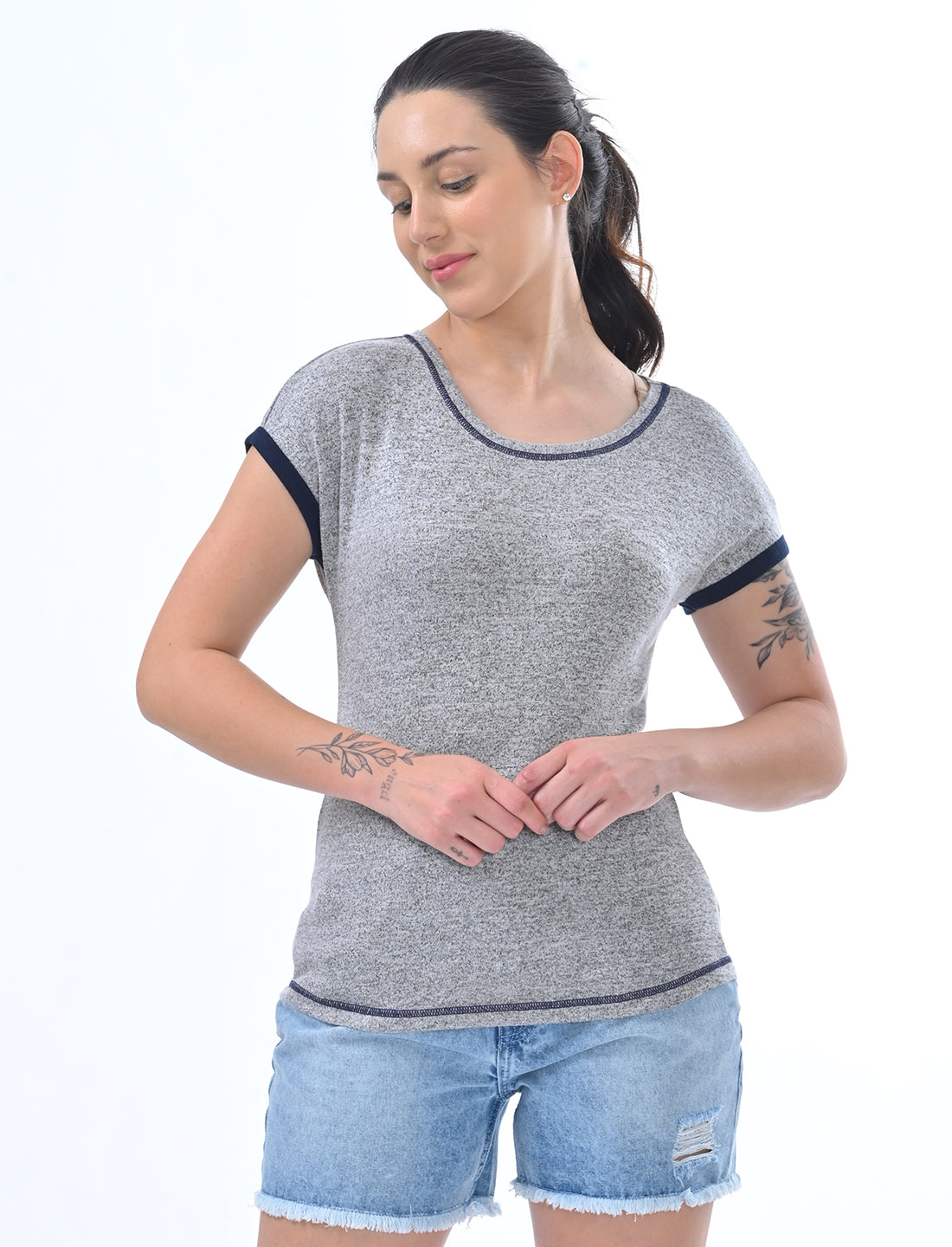Chic Ringer-Style Short Sleeve Casual Top