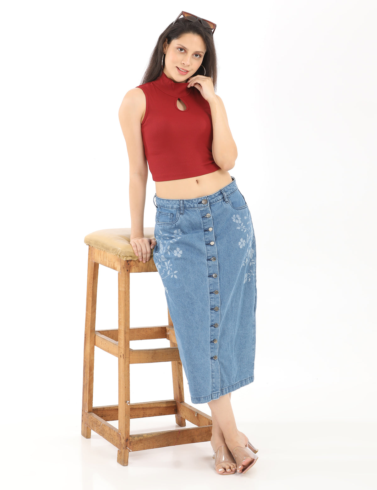Women's Keyhole High-Neck Ribbed Crop Top