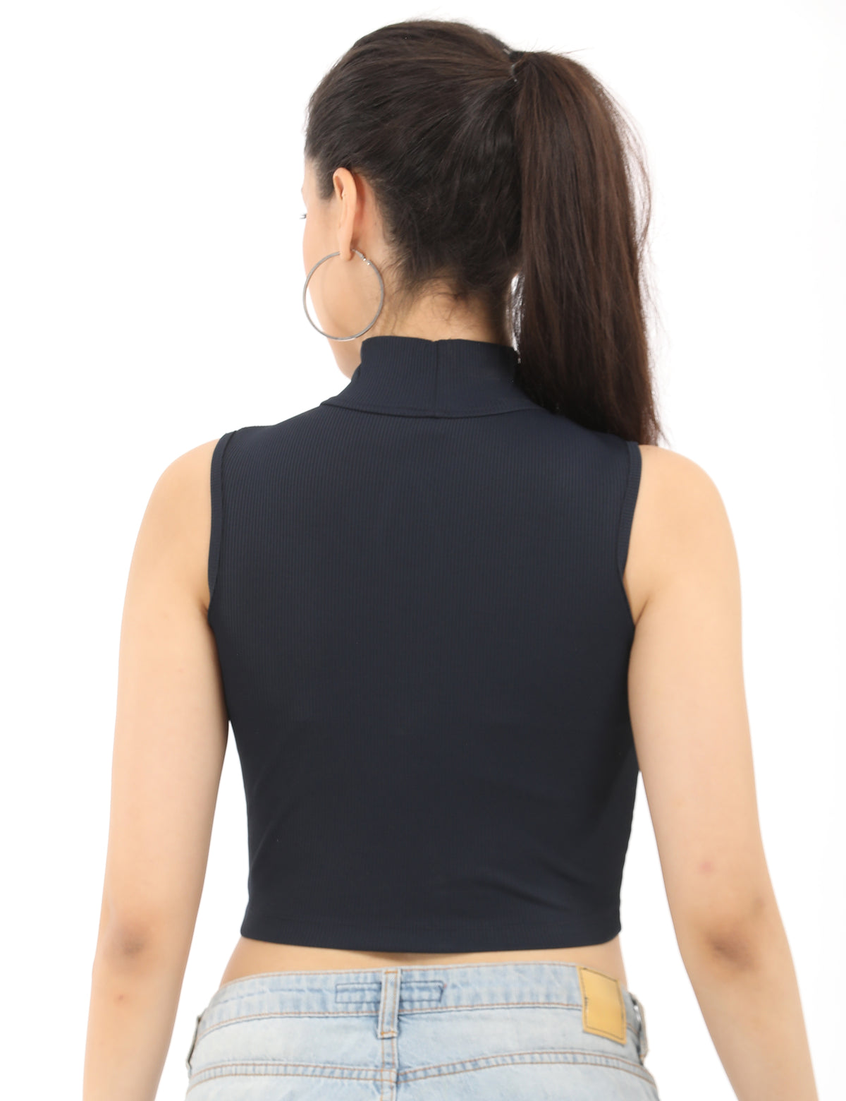 Women's Keyhole High-Neck Ribbed Crop Top