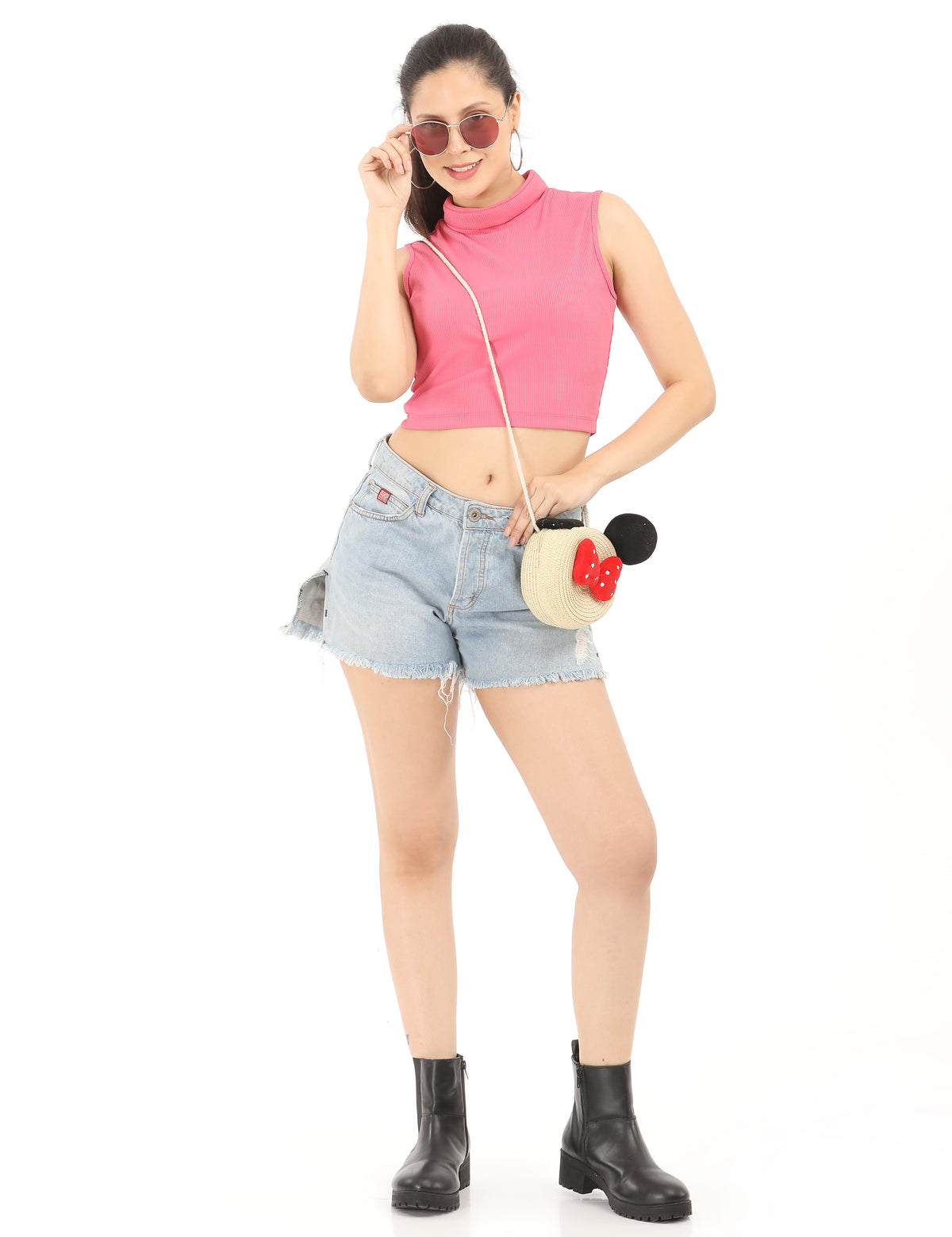 Elegant Ribbed Mock-Neck Fitted Crop Top