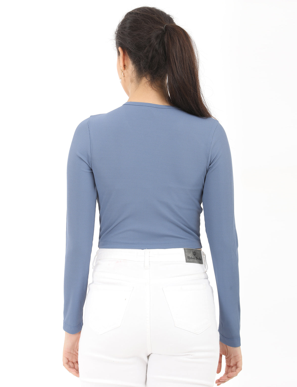 Women’s Casual Long Sleeve Tie-Front Crop Top