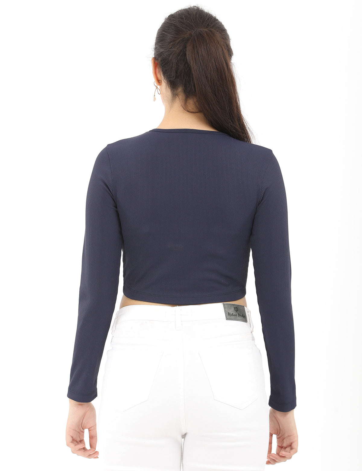 Women’s Casual Long Sleeve Tie-Front Crop Top