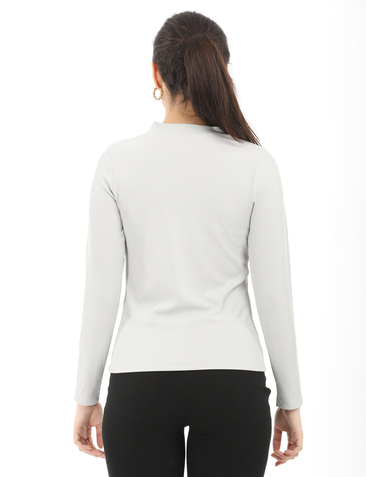 Stylish Mock-Neck Cutout Long-Sleeve Rib-Knit Top