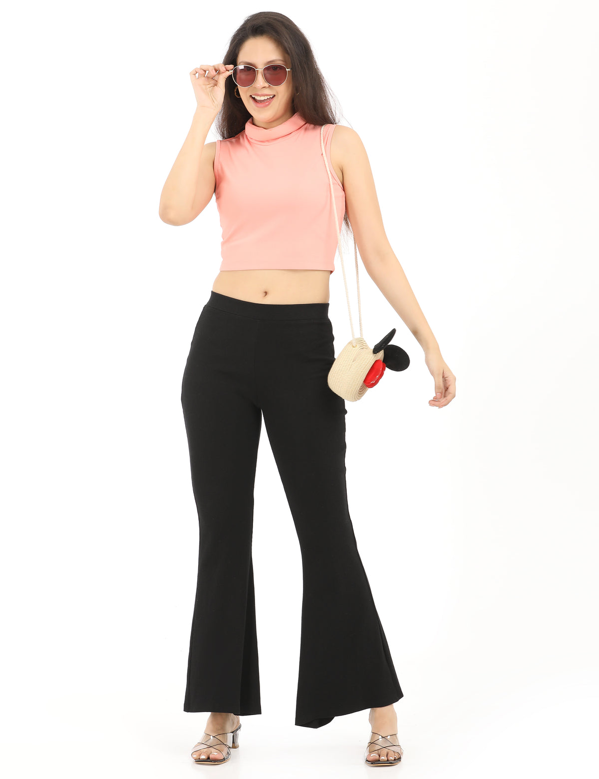 Elegant Ribbed Mock-Neck Fitted Crop Top