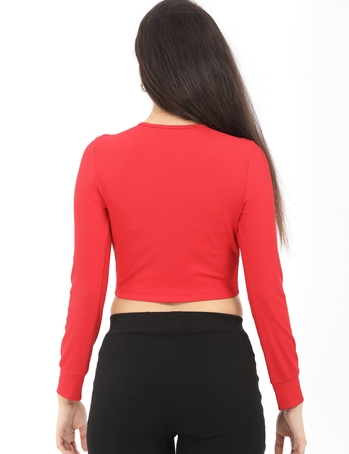 Women's Fitted Crewneck Double Keyhole Cut-Out Long-Sleeve Top