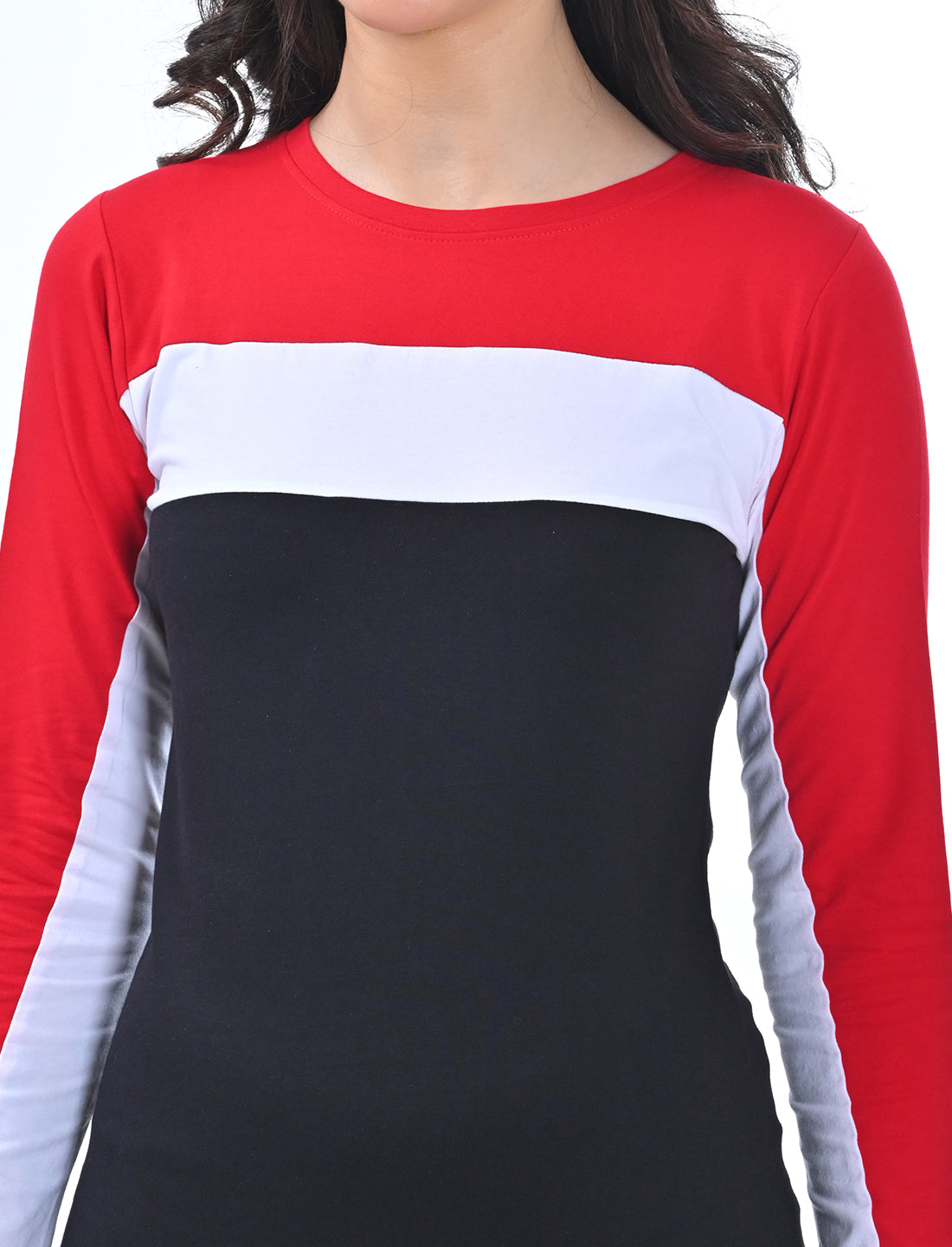 Women’s Tri-Colour Color-Block Long-Sleeve Midi Dress