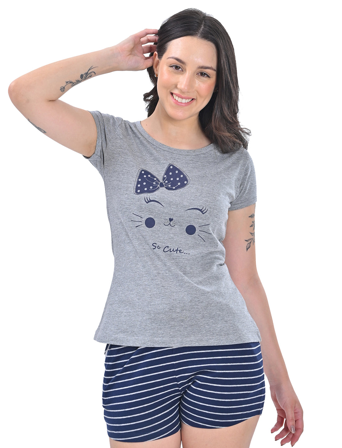 Women’s Short-Sleeve Graphic T-Shirt with Striped Shorts