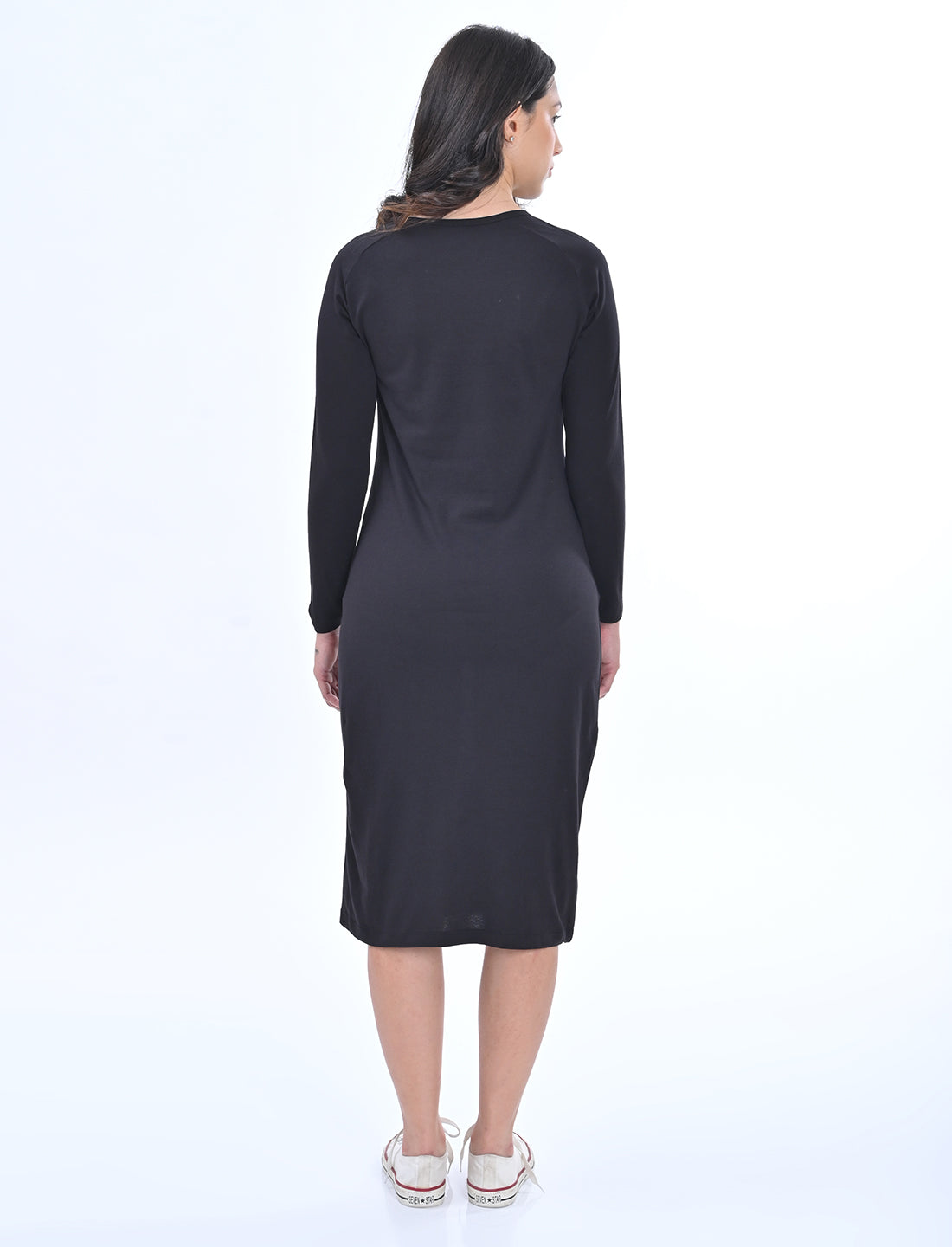 Women's Long Sleeve Floral Print Colorblock Bodycon Midi Dress