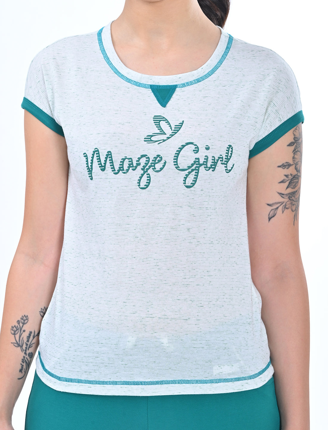 Women’s Casual Lounge Set with Graphic T-Shirt and Teal Capris