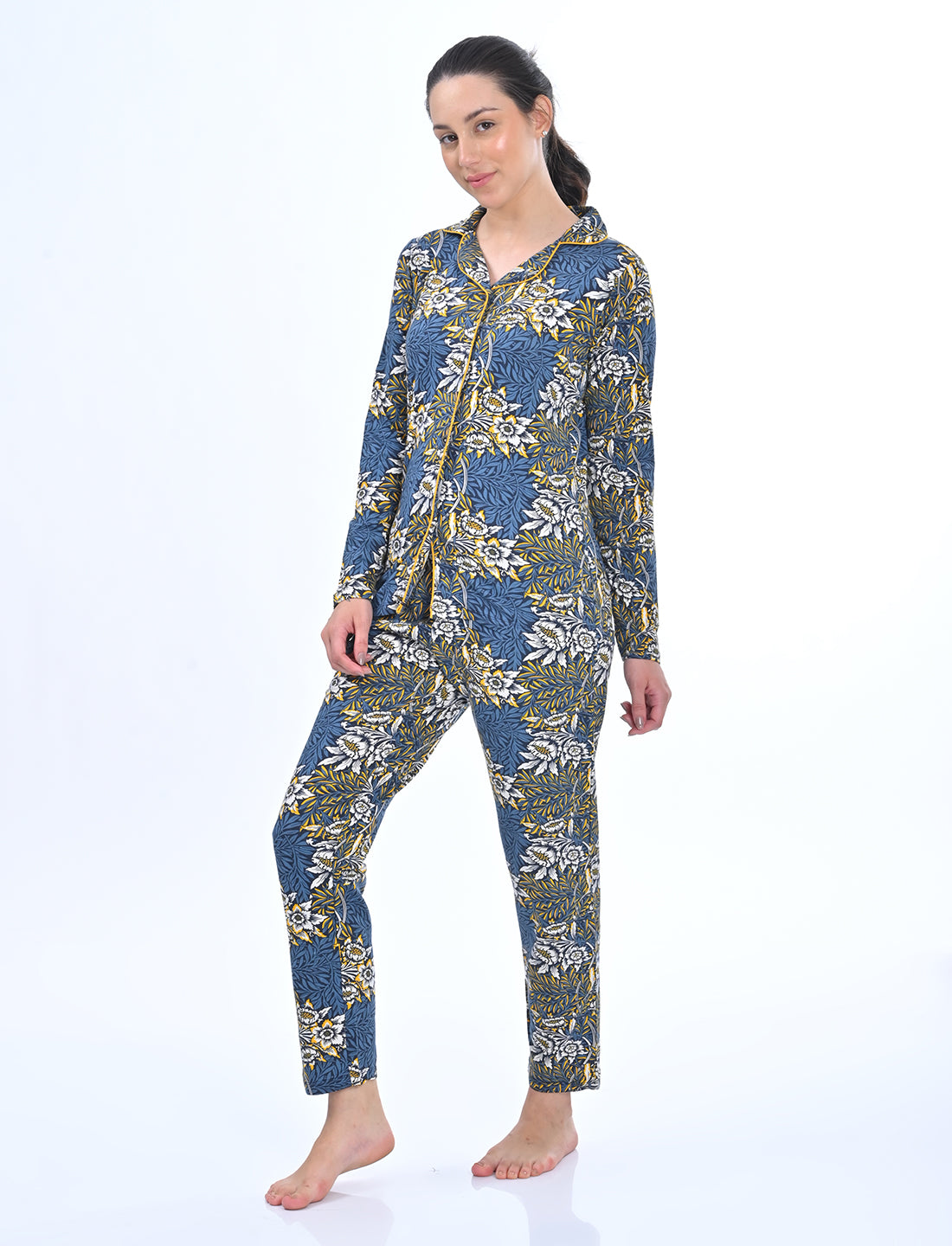 Women’s Floral Print Collared Night Suit