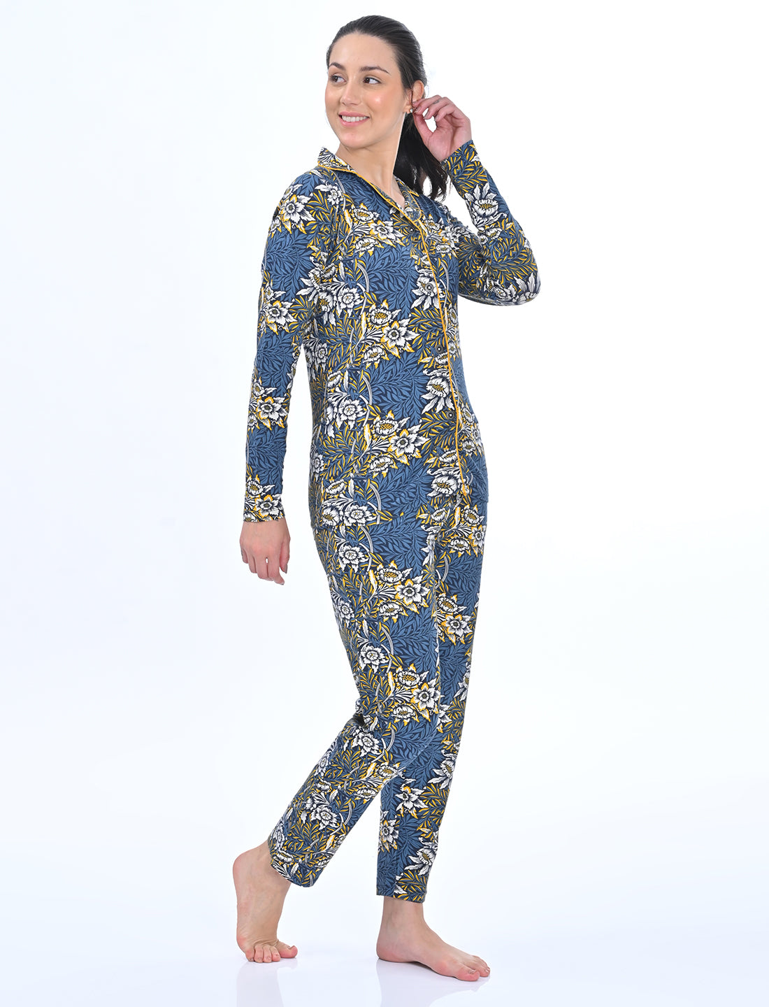 Women’s Floral Print Collared Night Suit