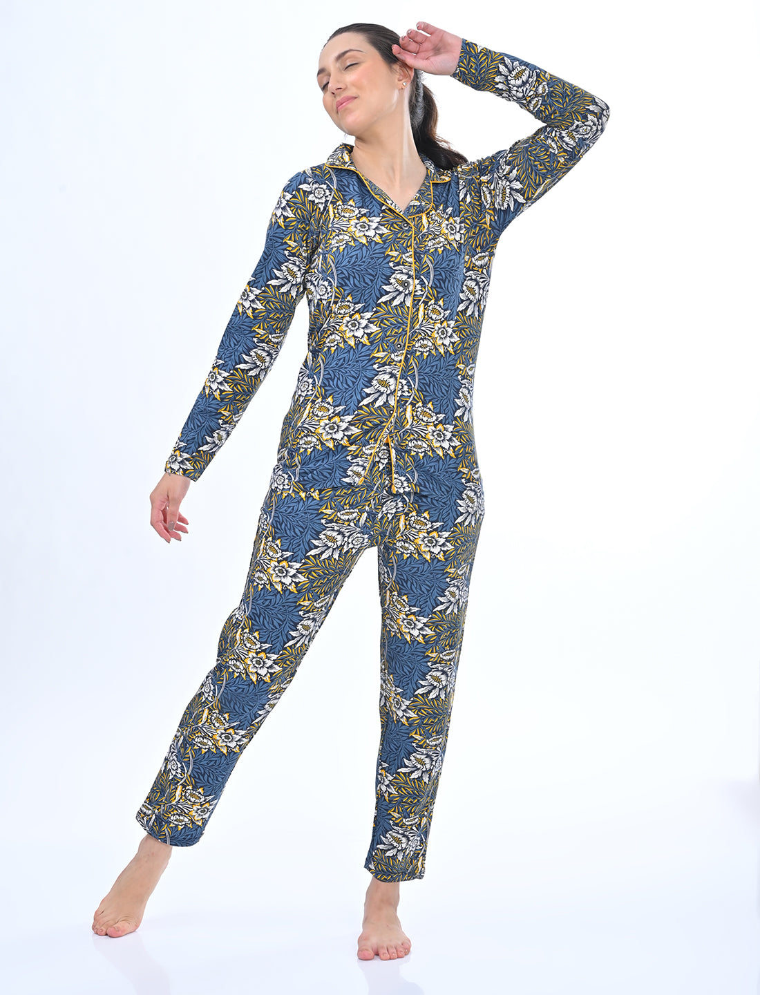Women’s Floral Print Collared Night Suit