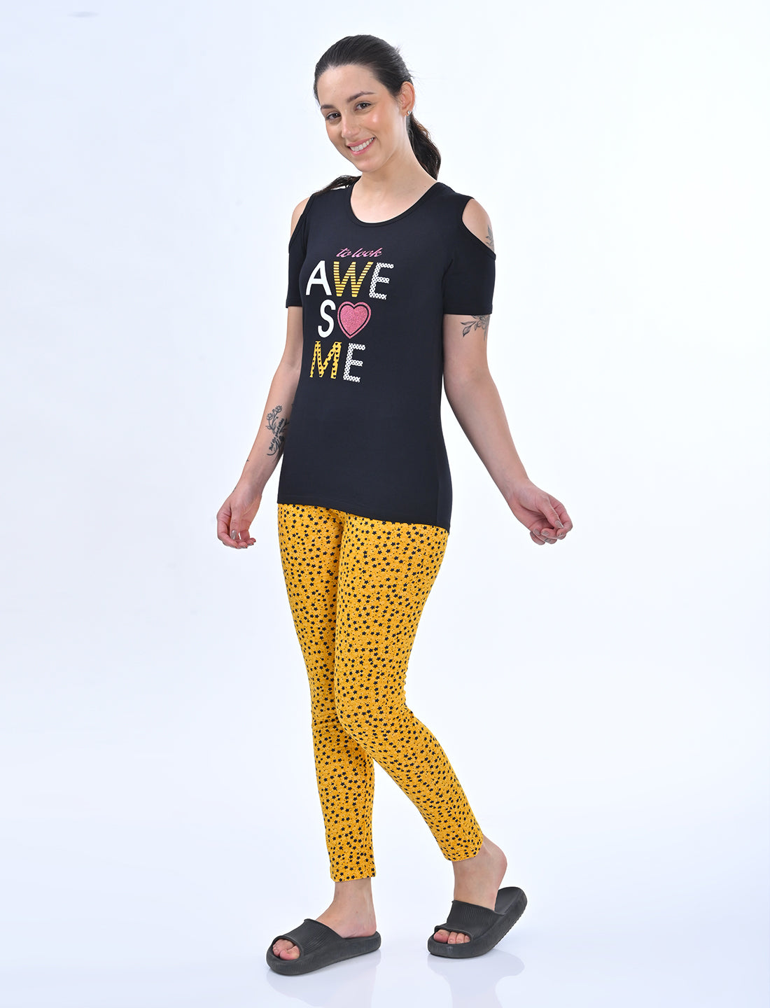 Women’s Cold-Shoulder Graphic Top | 2-Piece Lounge Set