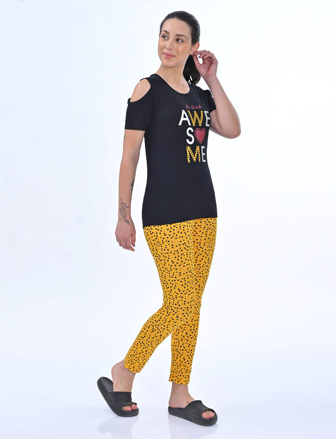 Women’s Cold-Shoulder Graphic Top | 2-Piece Lounge Set