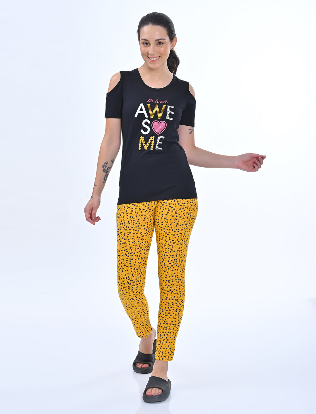 Women’s Cold-Shoulder Graphic Top | 2-Piece Lounge Set