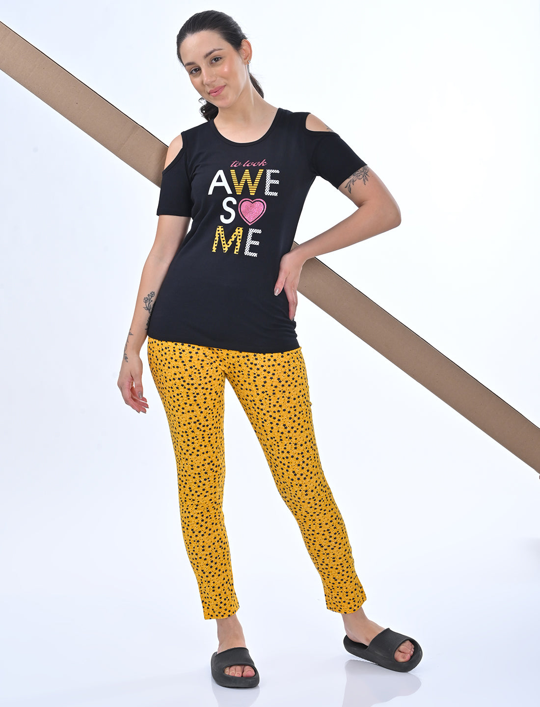 Women’s Cold-Shoulder Graphic Top | 2-Piece Lounge Set