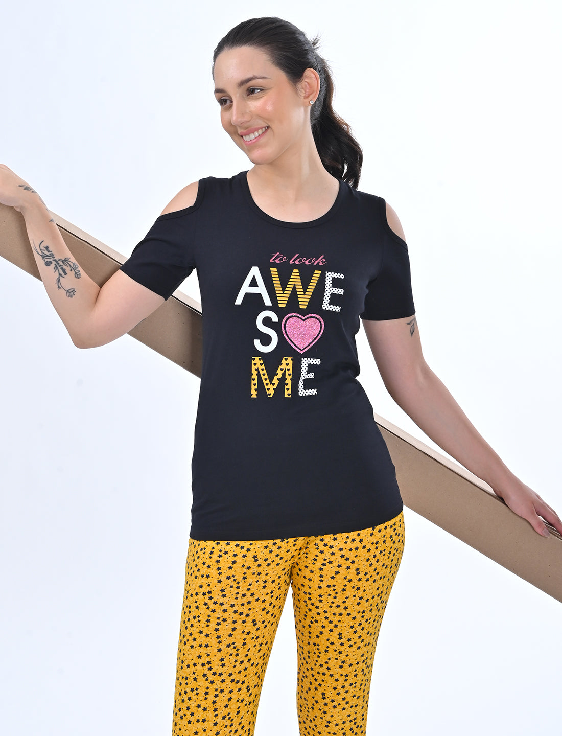 Women’s Cold-Shoulder Graphic Top | 2-Piece Lounge Set