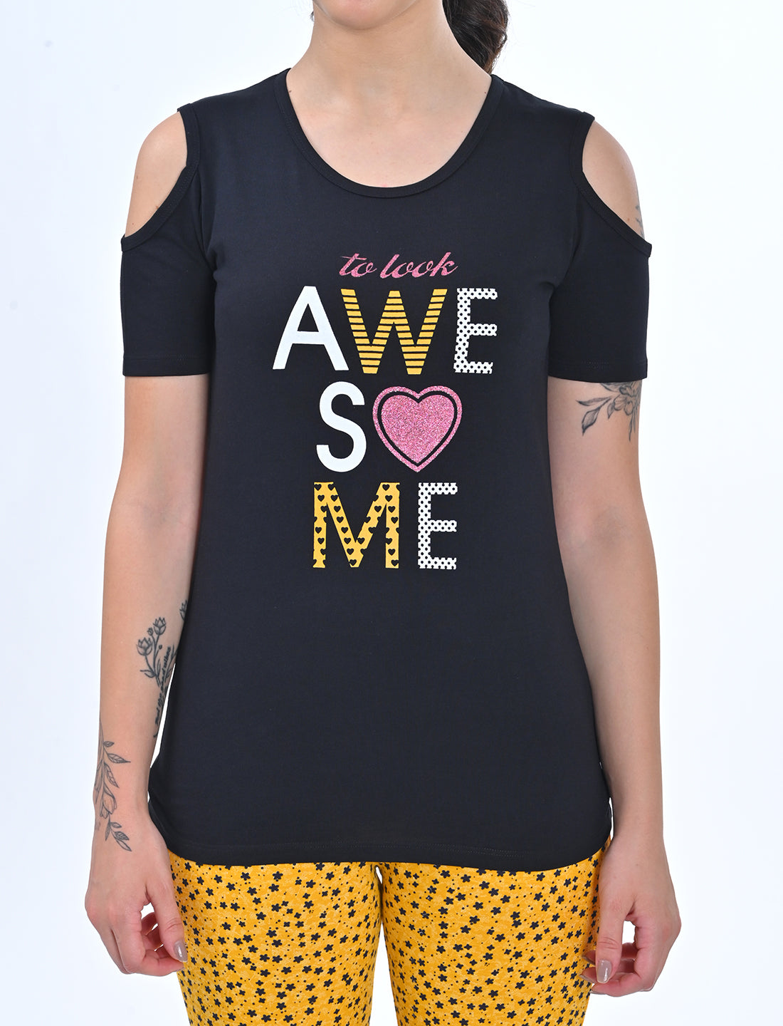 Women’s Cold-Shoulder Graphic Top | 2-Piece Lounge Set
