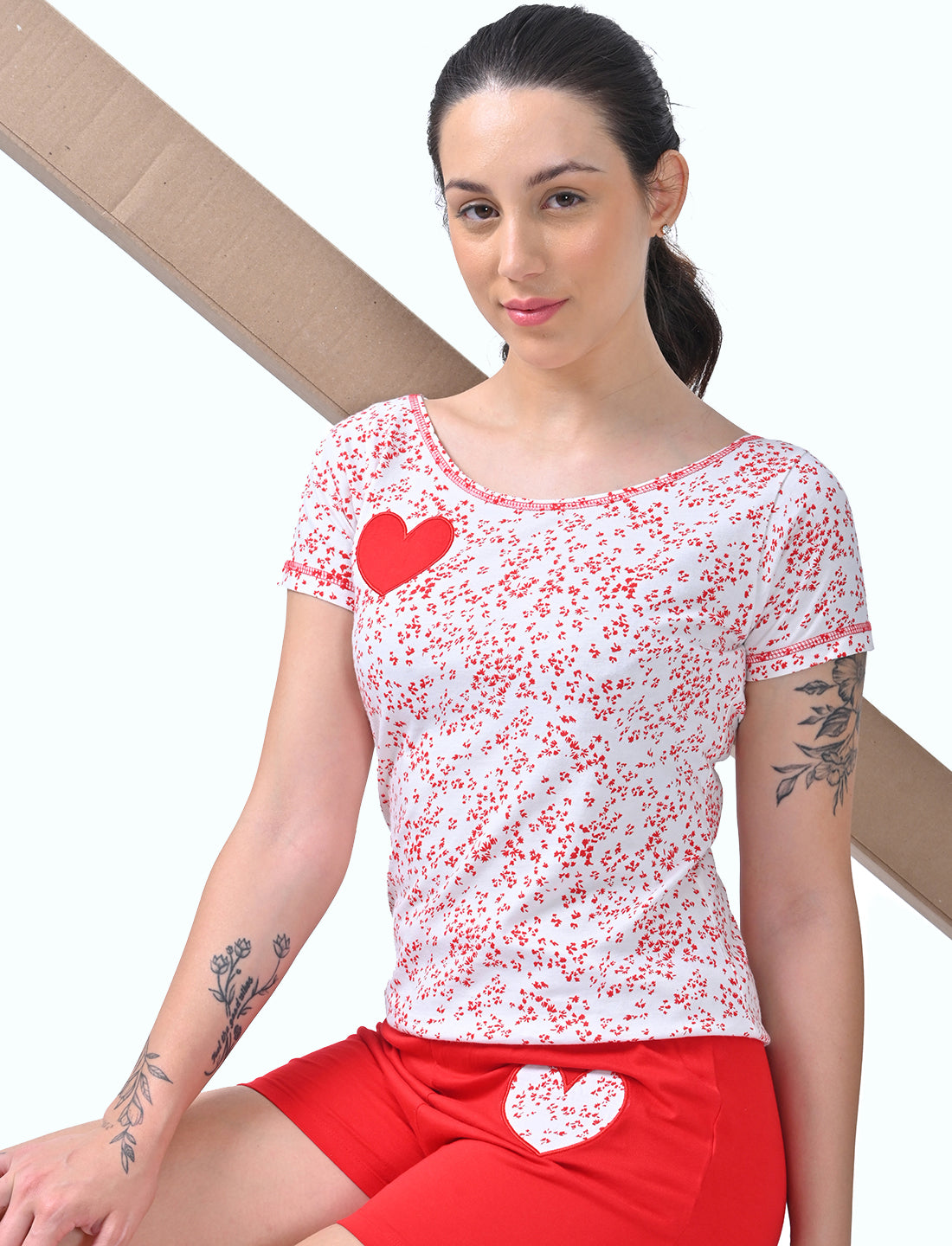 Women's Scoop Neck Printed Cotton Lounge Co-ord Set
