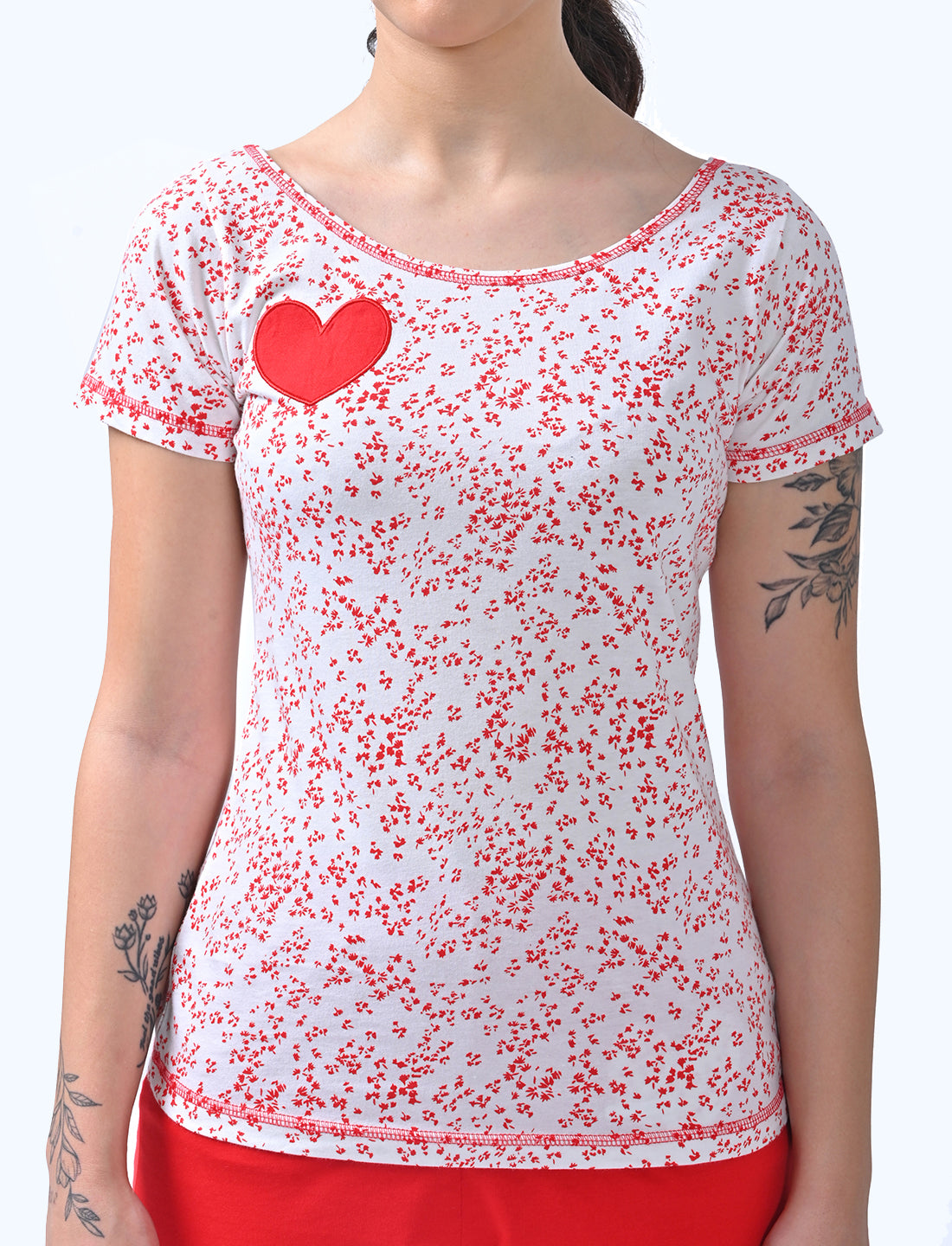 Women's Scoop Neck Printed Cotton Lounge Co-ord Set