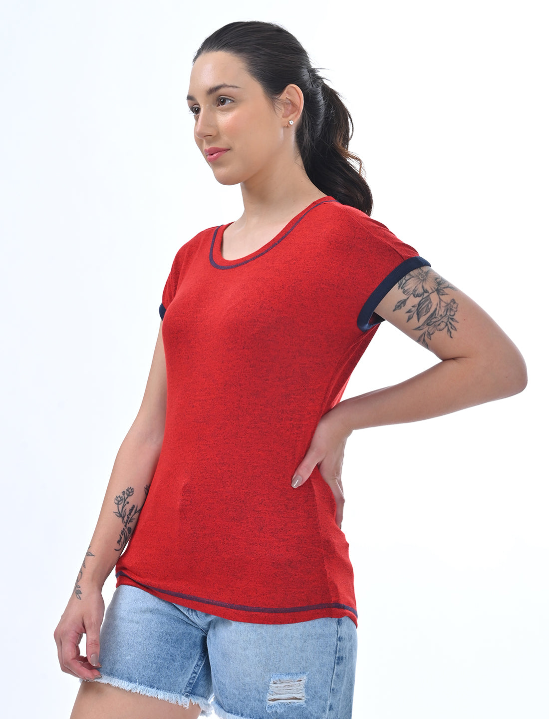 Chic Ringer-Style Short Sleeve Casual Top