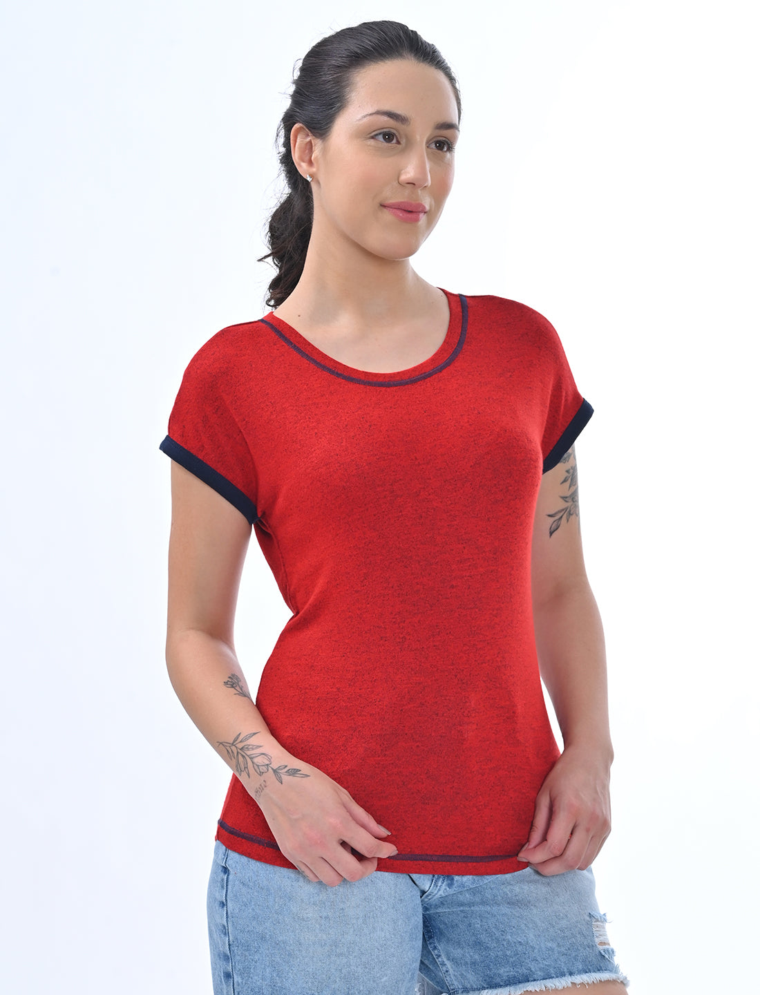 Chic Ringer-Style Short Sleeve Casual Top