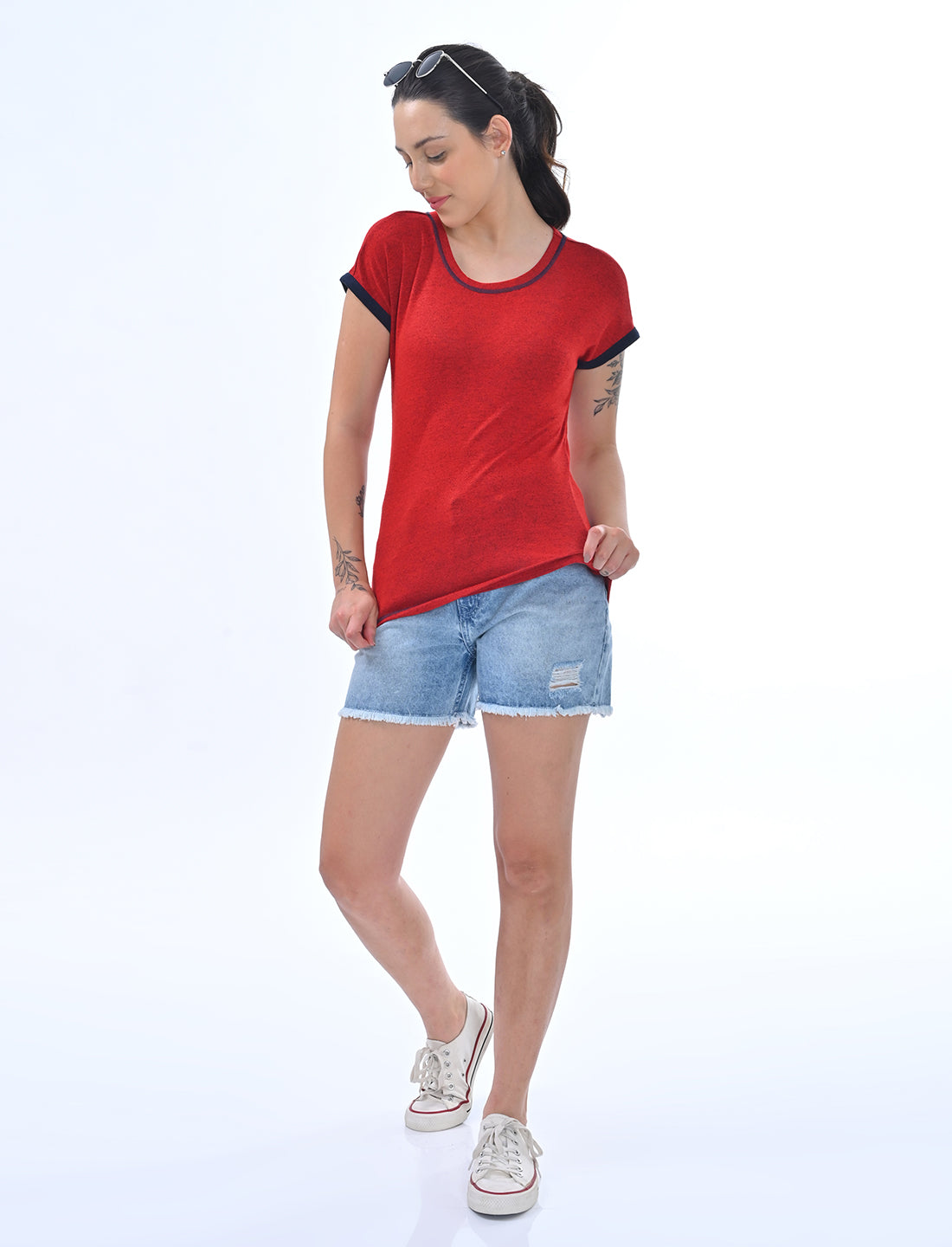 Chic Ringer-Style Short Sleeve Casual Top