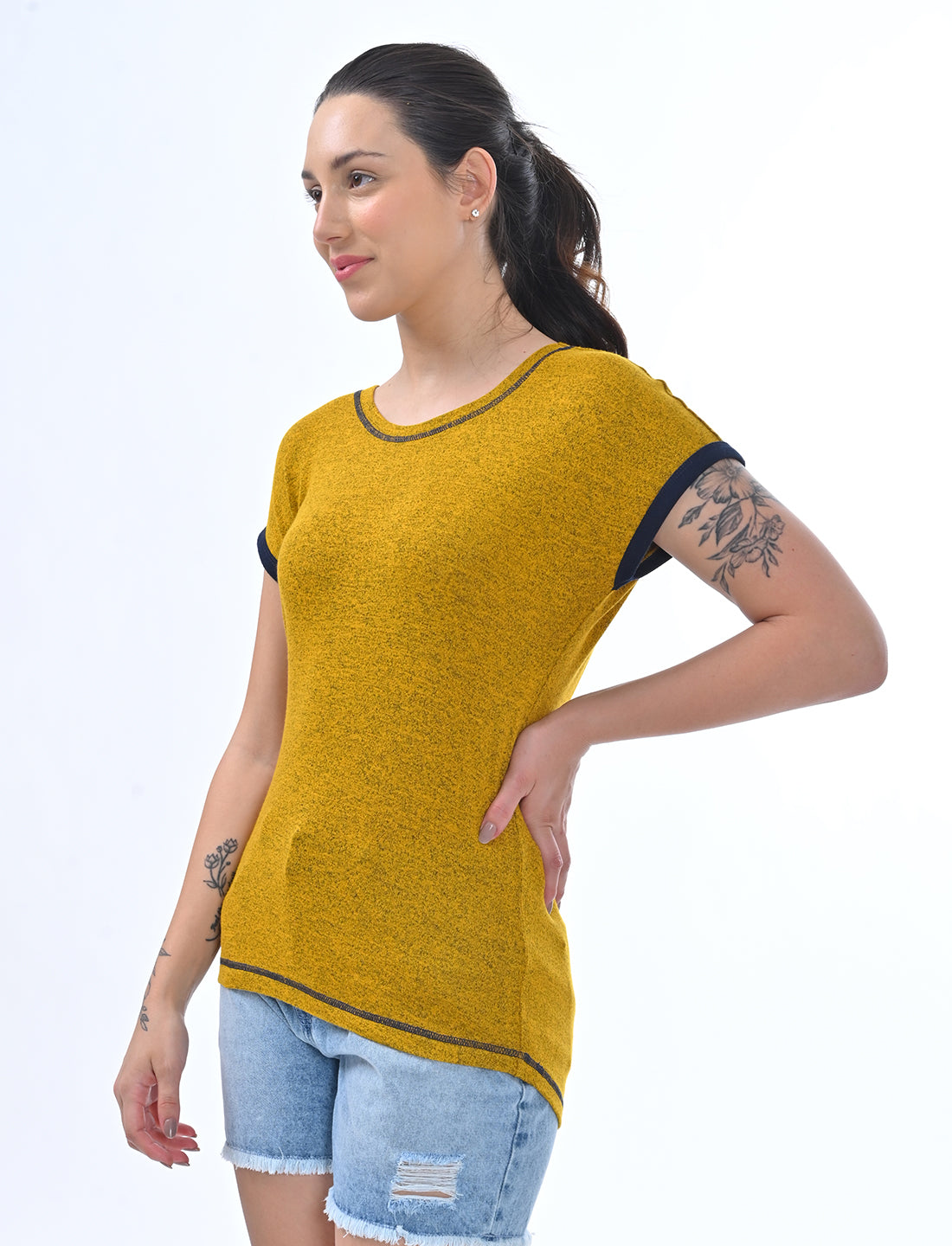 Chic Ringer-Style Short Sleeve Casual Top