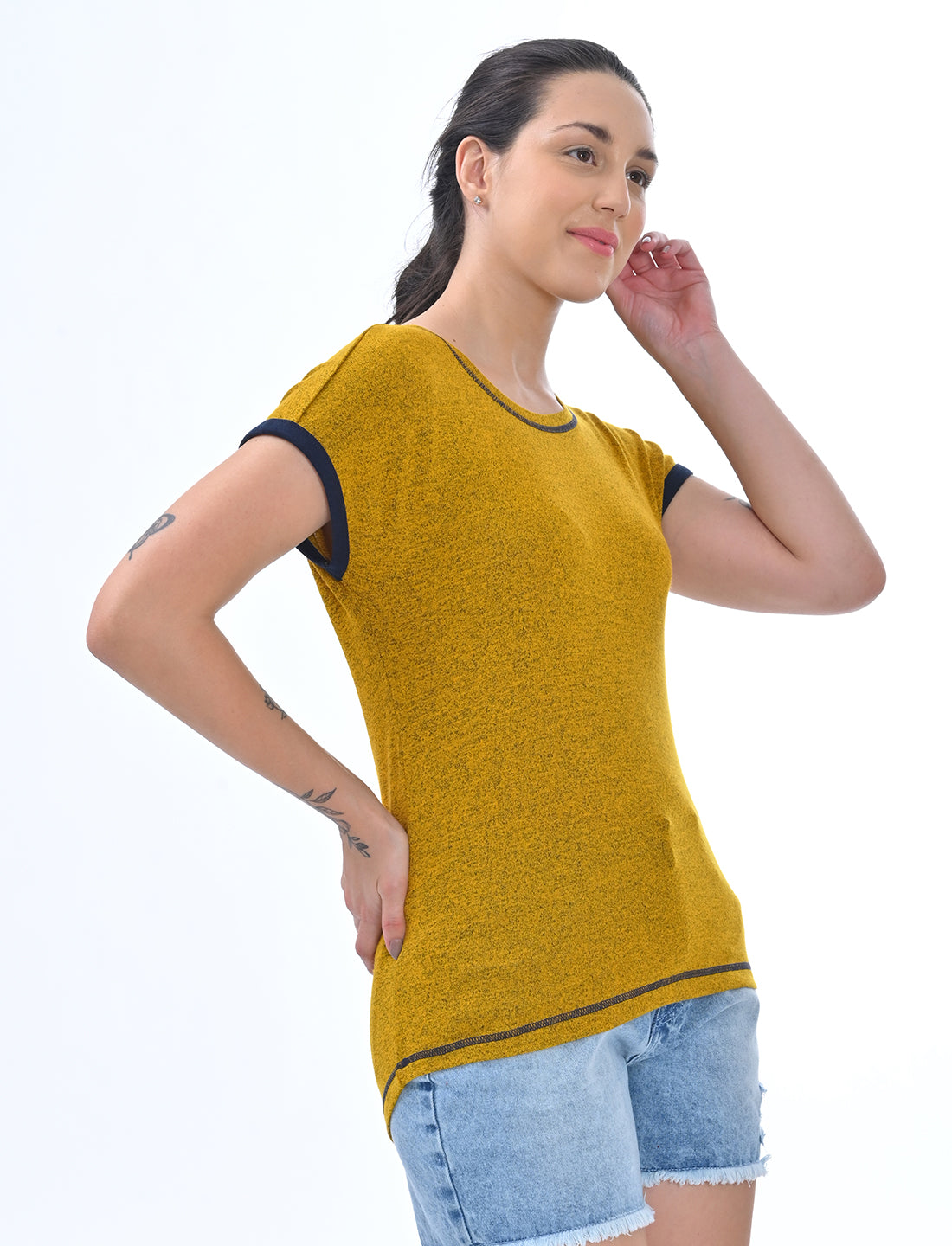 Chic Ringer-Style Short Sleeve Casual Top