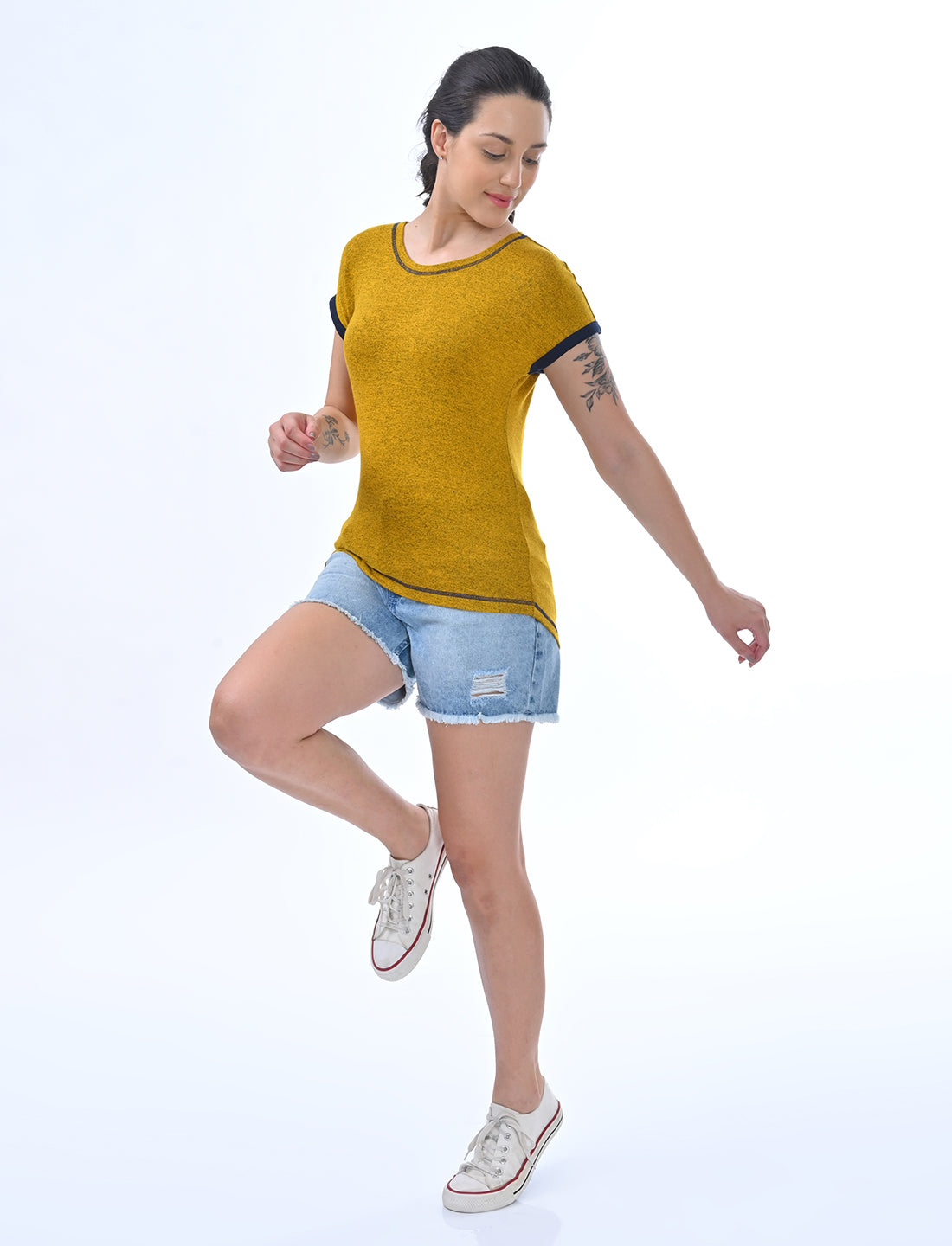 Chic Ringer-Style Short Sleeve Casual Top