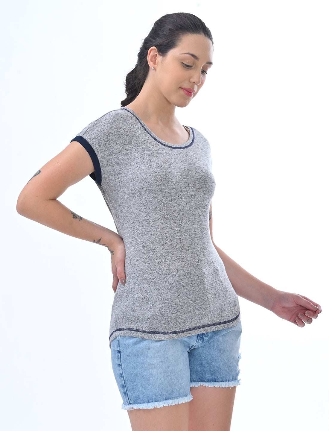 Chic Ringer-Style Short Sleeve Casual Top