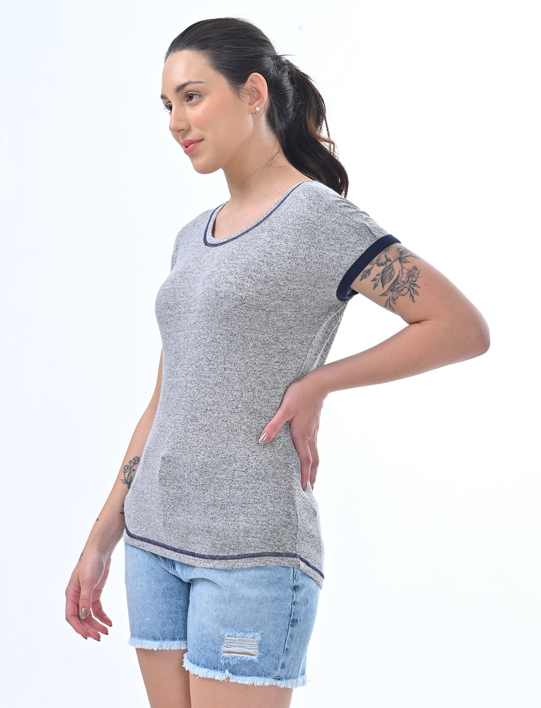 Chic Ringer-Style Short Sleeve Casual Top