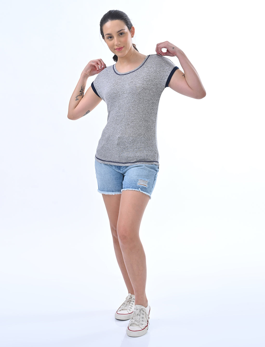 Chic Ringer-Style Short Sleeve Casual Top