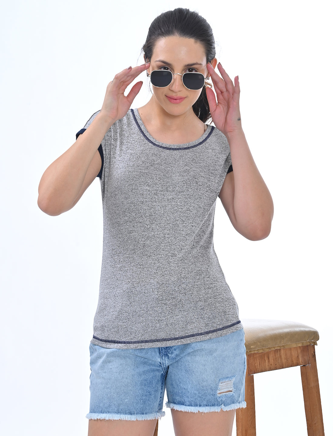 Chic Ringer-Style Short Sleeve Casual Top