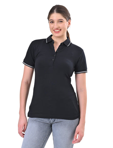 Women's Classic Black Tipped Polo T-Shirt