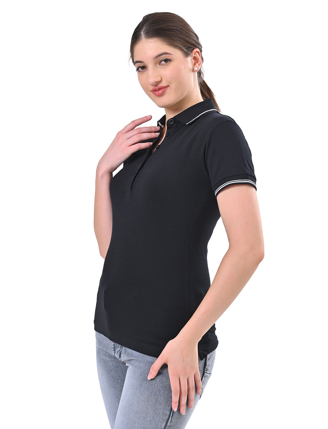 Women's Classic Black Tipped Polo T-Shirt
