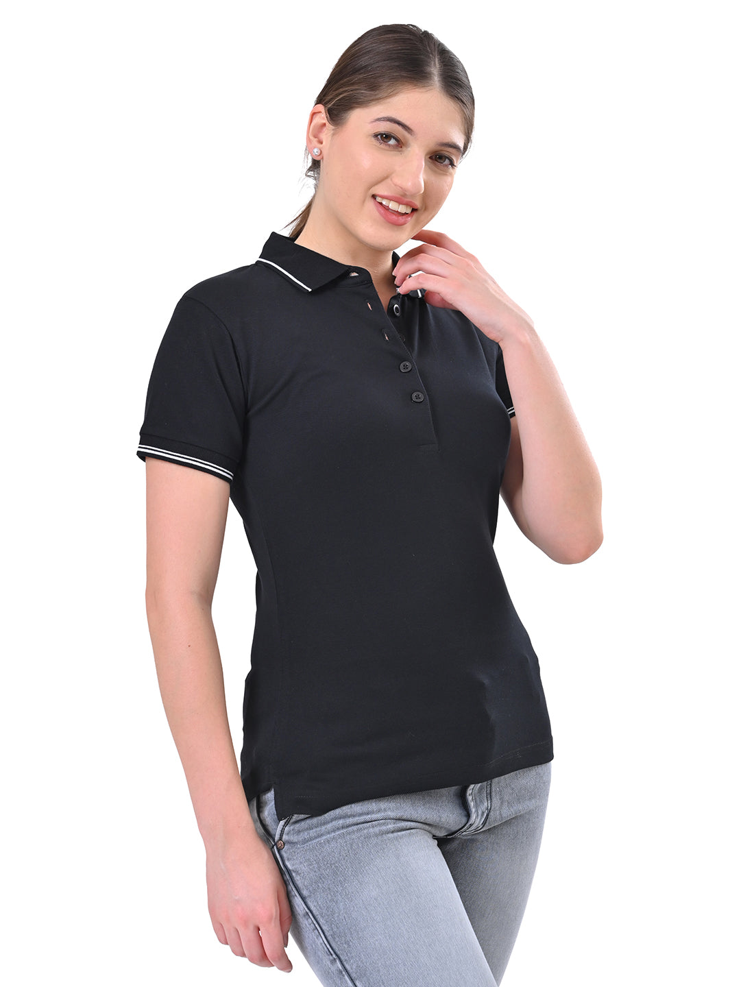 Women's Classic Black Tipped Polo T-Shirt