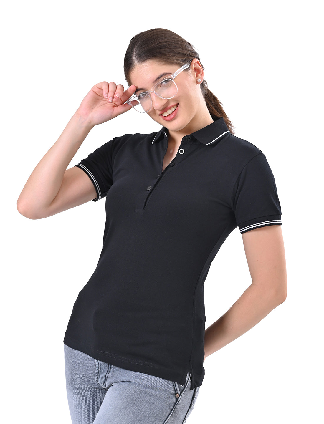 Women's Classic Black Tipped Polo T-Shirt