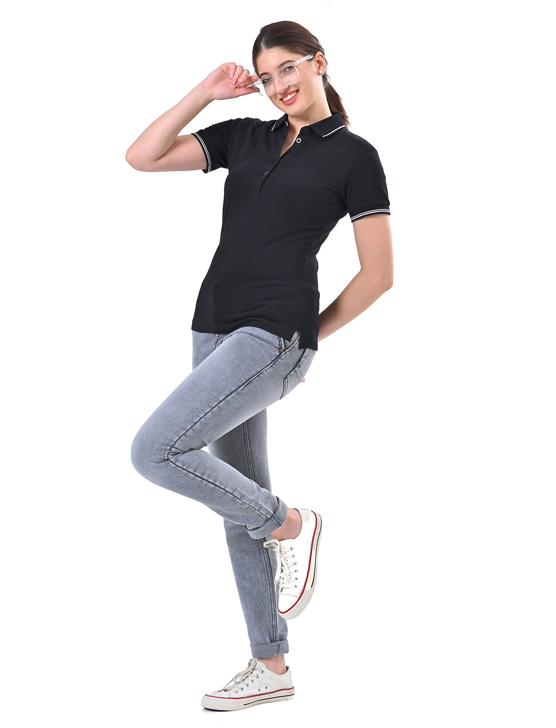 Women's Classic Black Tipped Polo T-Shirt