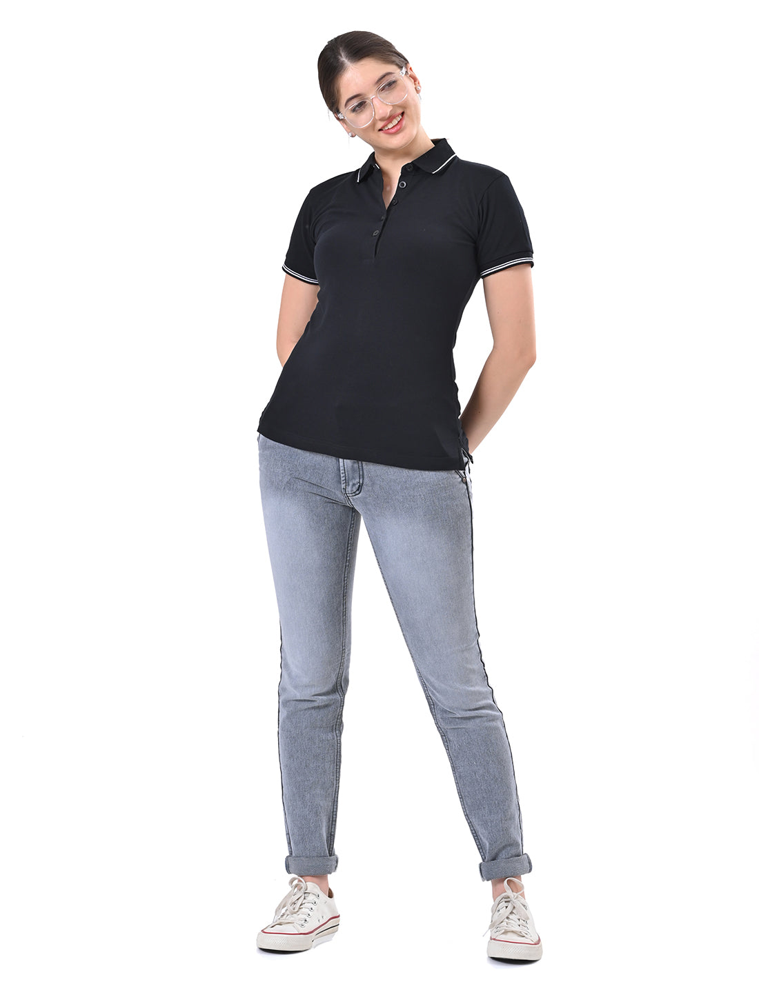 Women's Classic Black Tipped Polo T-Shirt