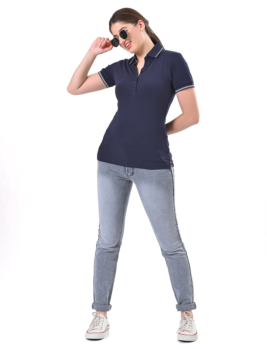 Women's Classic Black Tipped Polo T-Shirt