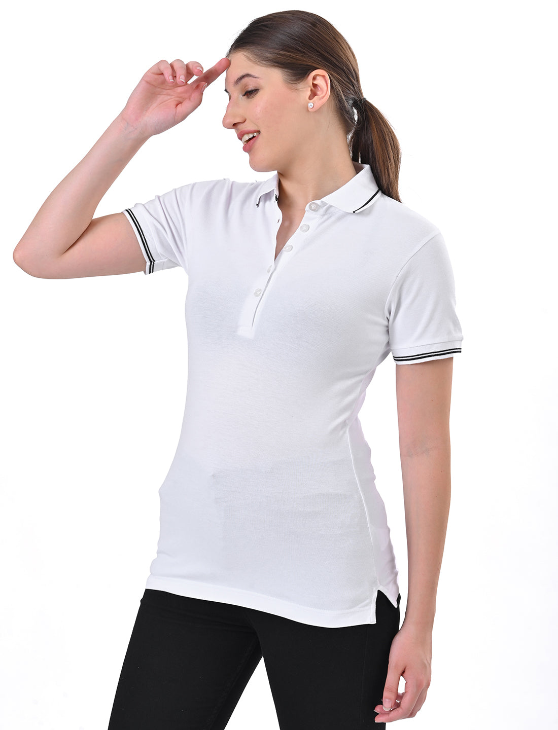 Women's Classic Black Tipped Polo T-Shirt