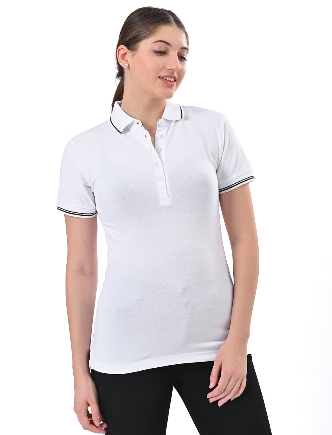Women's Classic Black Tipped Polo T-Shirt