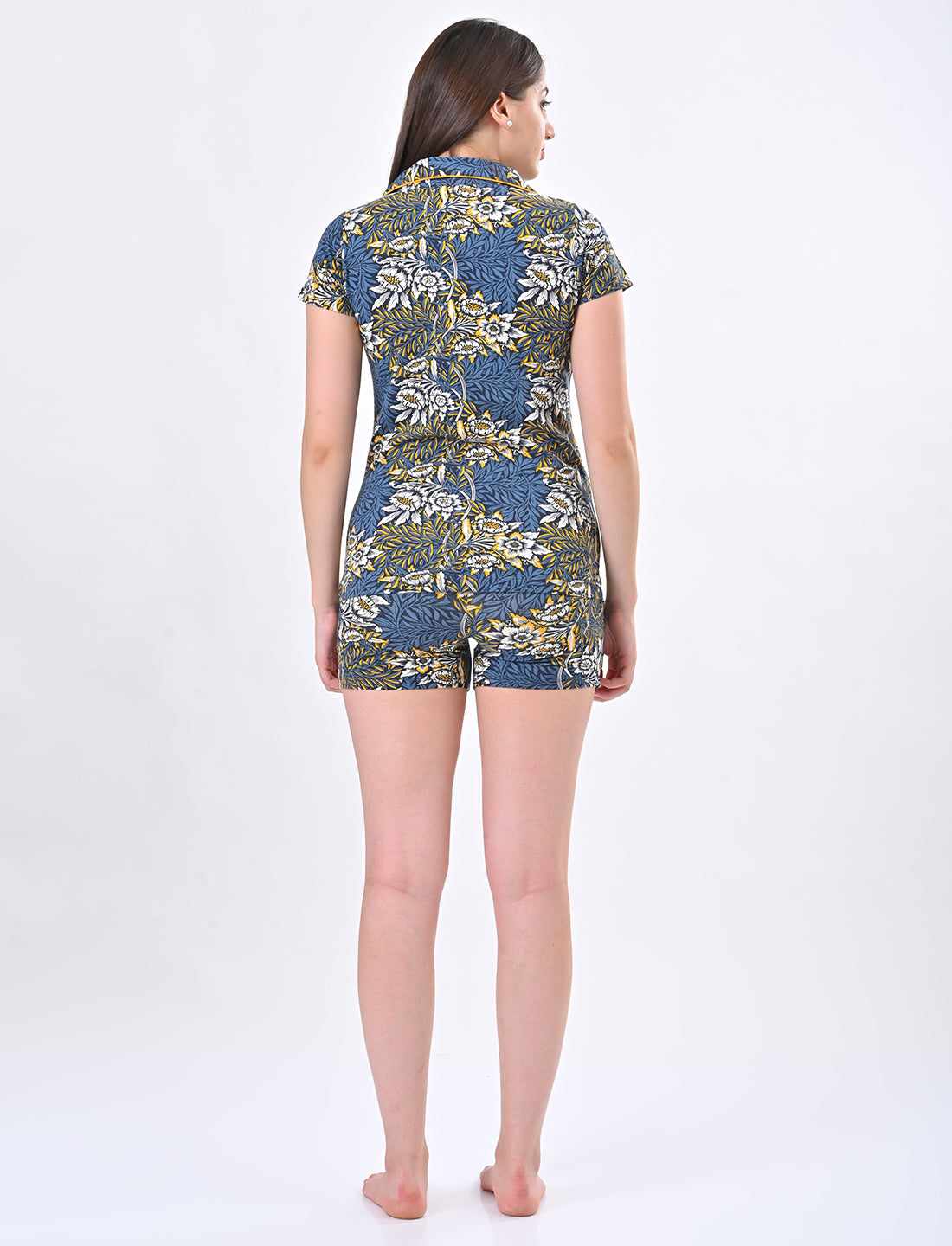 Women's Short-Sleeve Printed Button-Up Top & Shorts Sleepwear Set