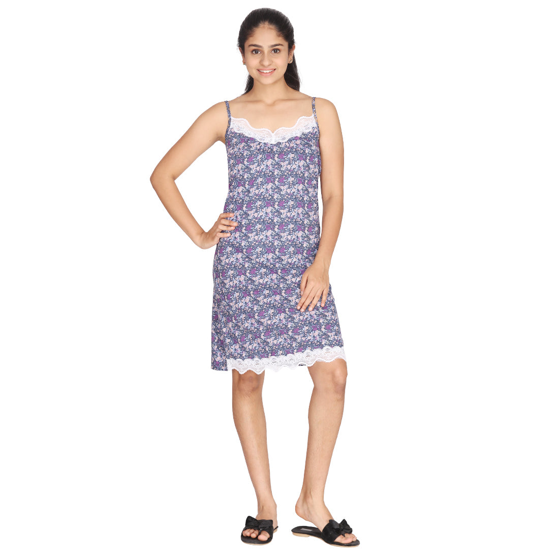 Elegant Printed Sleeveless Nightwear Dress