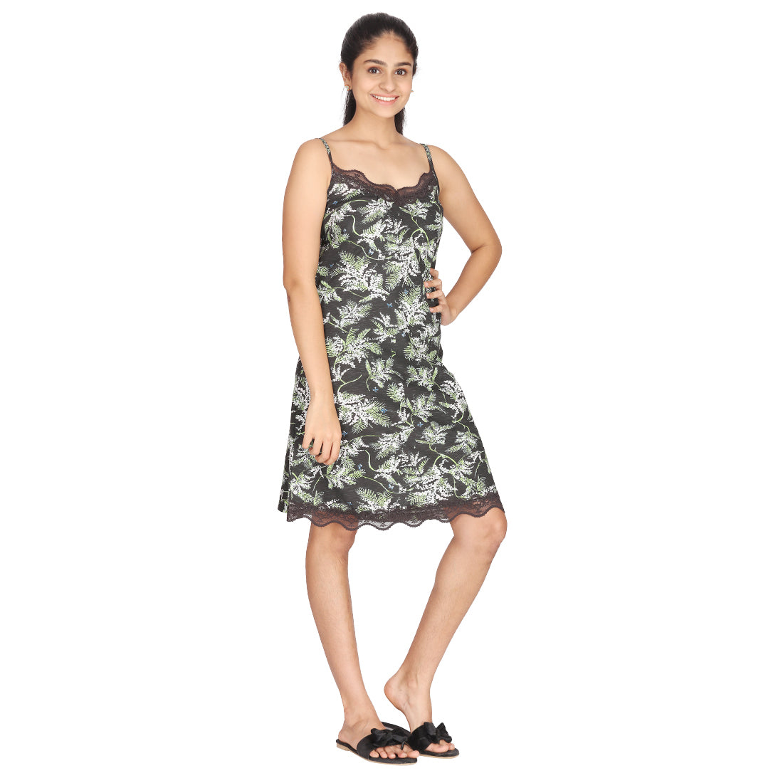 Elegant Printed Sleeveless Nightwear Dress