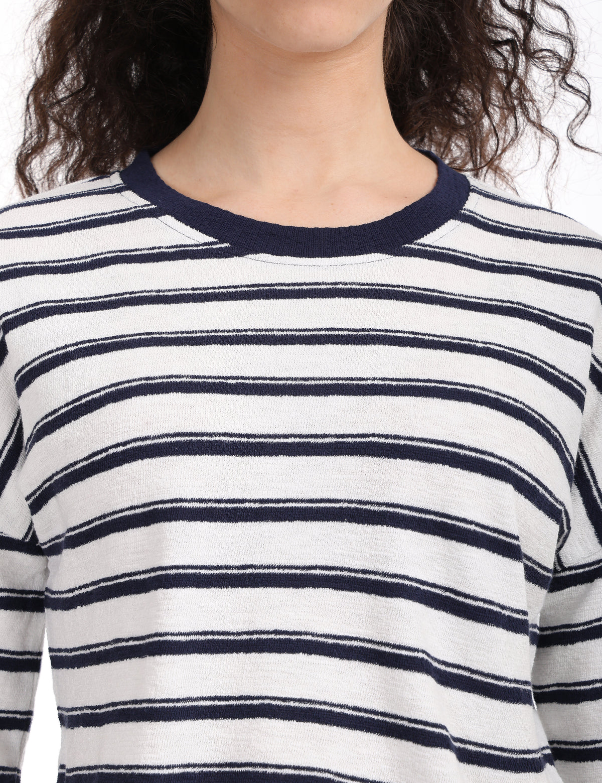 Women's Striped Boxy Crop Top with Lettuce Trim Sleeves